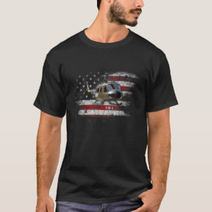 Uh 1 Huey Helicopter American Flag Usa Pilot Vietn T-Shirt