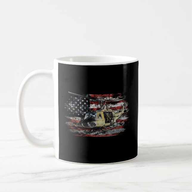 Uh-1 Huey Helicopter American Flag Veteran Coffee Mug (Left)