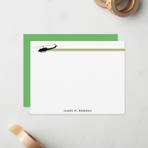 UH_1 Huey Helicopter Striped Personal Stationery Note Card