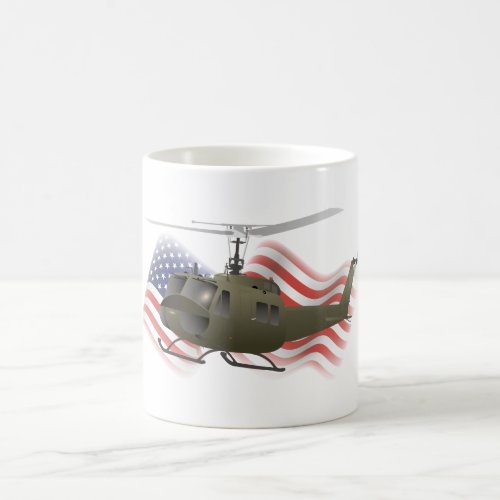 UH_1 Huey Helicopter with US Flag Coffee Mug