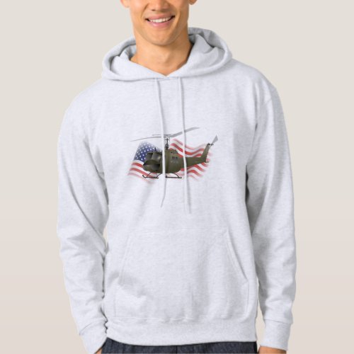 UH_1 Huey Helicopter with US Flag Hoodie