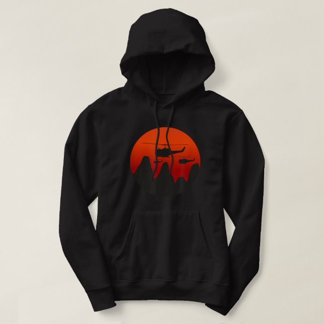 UH-1 Huey Retro Helicopter Vintage Sunset Vietnam  Hoodie (Design Front)