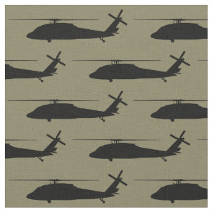 UH-60 BlackHawk Helicopter Black Silhouette Fabric