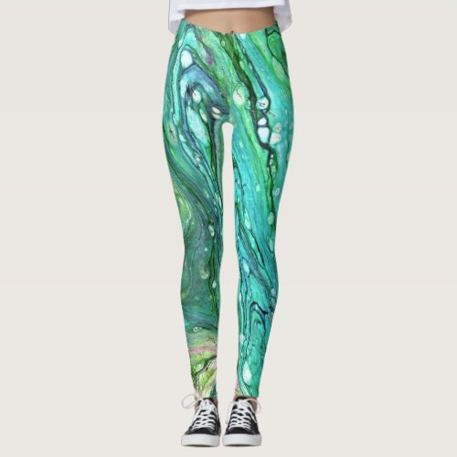 Uh Oh 3 Cool Flowing Green Abstract Leggings