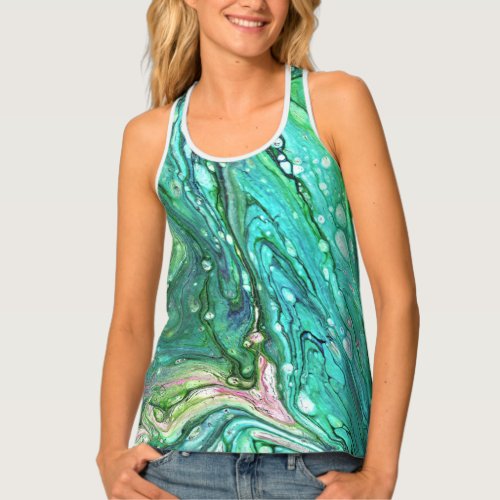 Uh Oh 3 Cool Flowing Green Abstract Tank Top