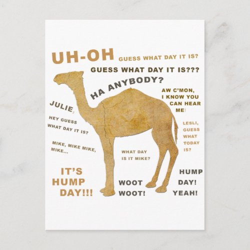 Uh Oh Guess What Day it Is HUMP DAY WOOT Postcard