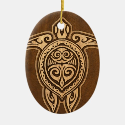 Uhane Honu Faux Wood Hawaiian Turtle Ceramic Ornament