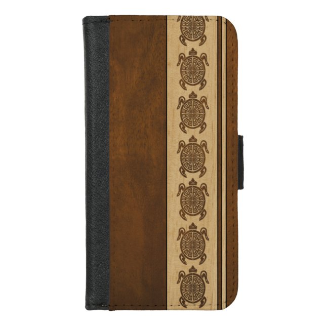 Uhane Honu Faux Wood Hawaiian Turtle iPhone Wallet (Front)