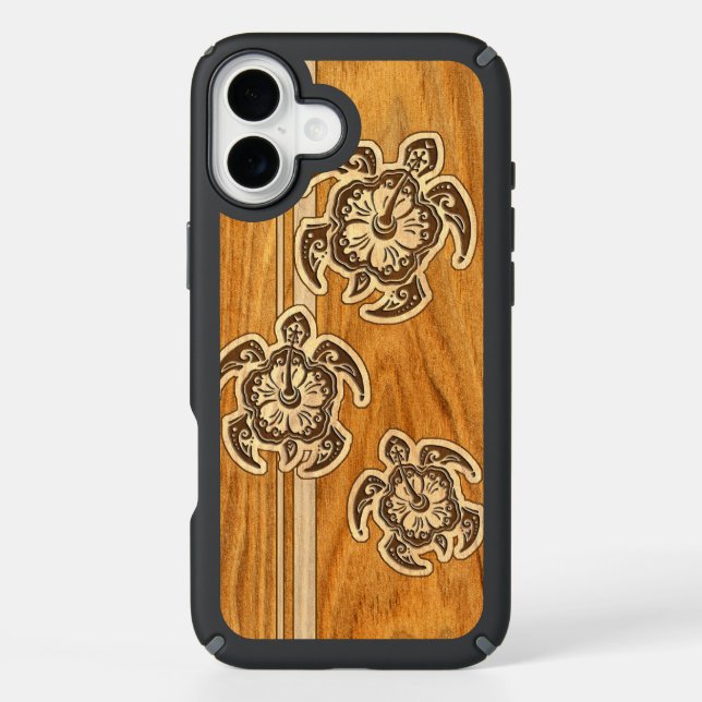 Uhane Honu Faux Wood Hawaiian Turtle Speck iPhone Case (Front)
