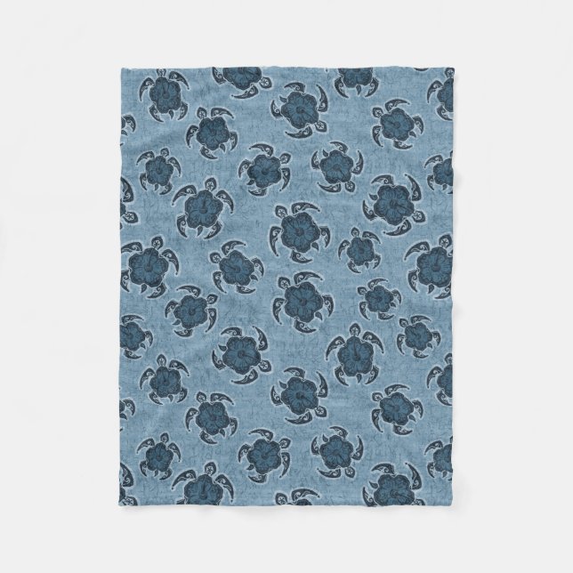 Uhane Honu Hibiscus Batik Hawaiian Turtle Fleece Blanket (Front)