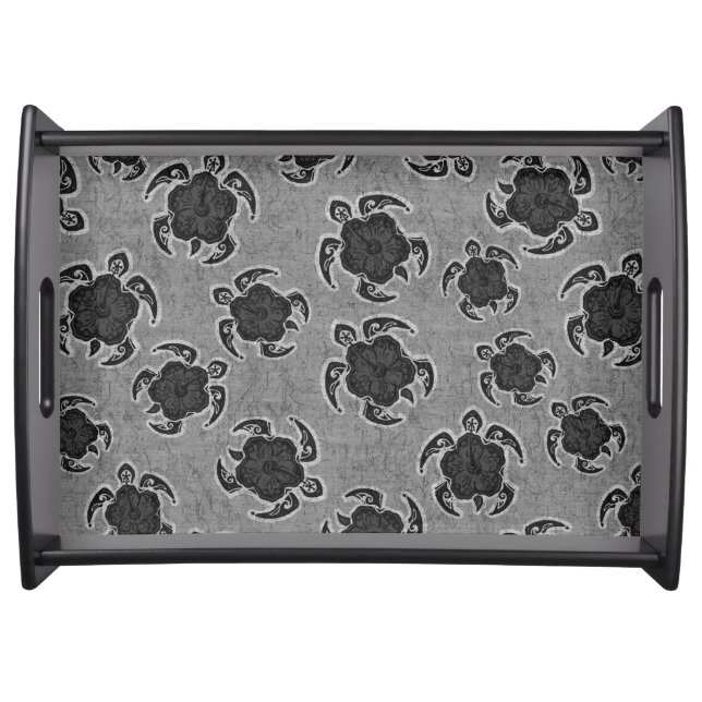 Uhane Honu Hibiscus Batik Hawaiian Turtle Serving Tray (Front)