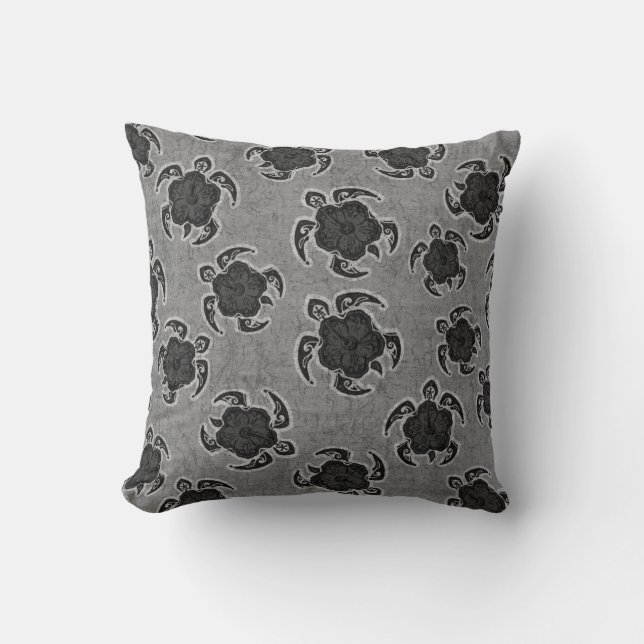 Uhane Honu Hibiscus Batik Hawaiian Turtle Throw Pillow (Front)