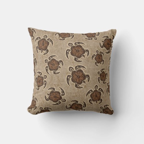 Uhane Honu Hibiscus Batik Hawaiian Turtle Throw Pillow