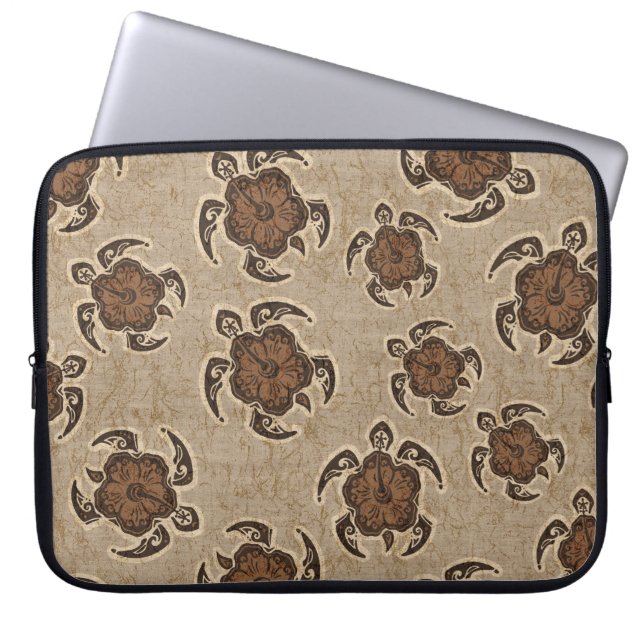 Uhane Honu Hibiscus Batik Hawaiian Turtle Wetsuit Laptop Sleeve (Front)