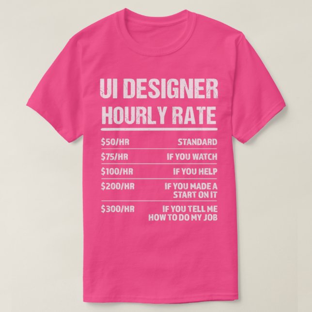 Ui Designer Hourly Rate Funny Birthday Gift T-Shirt (Design Front)