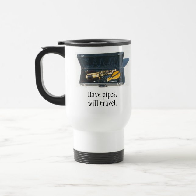Uilleann Piper: Have Pipes, Will Travel Travel Mug (Left)