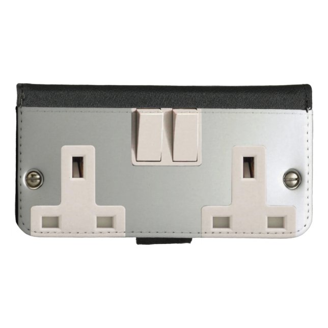 UK AC BS 1363 Electrical Plug Socket iPhone Wallet Case (Front (Horizontal))