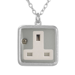 UK AC BS 1363 Plug Socket [British Standard] Silver Plated Necklace