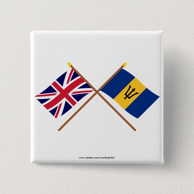 UK and Barbados Crossed Flags Button (Front)