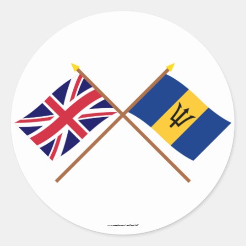 UK and Barbados Crossed Flags Classic Round Sticker