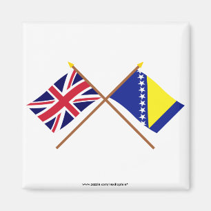 UK and Bosnia & Herzegovina Crossed Flags Magnet