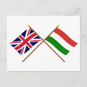 UK and Hungary Crossed Flags Postcard