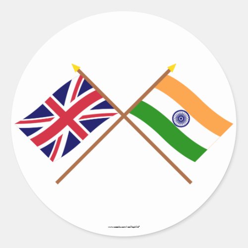 UK and India Crossed Flags Classic Round Sticker