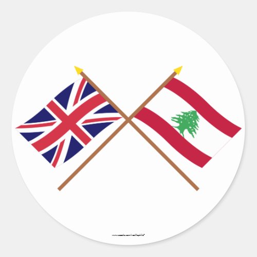 UK and Lebanon Crossed Flags Classic Round Sticker