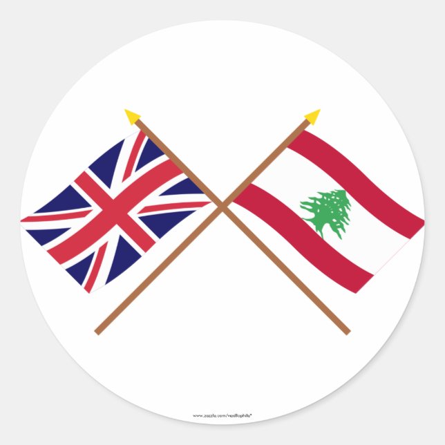 UK and Lebanon Crossed Flags Classic Round Sticker (Front)
