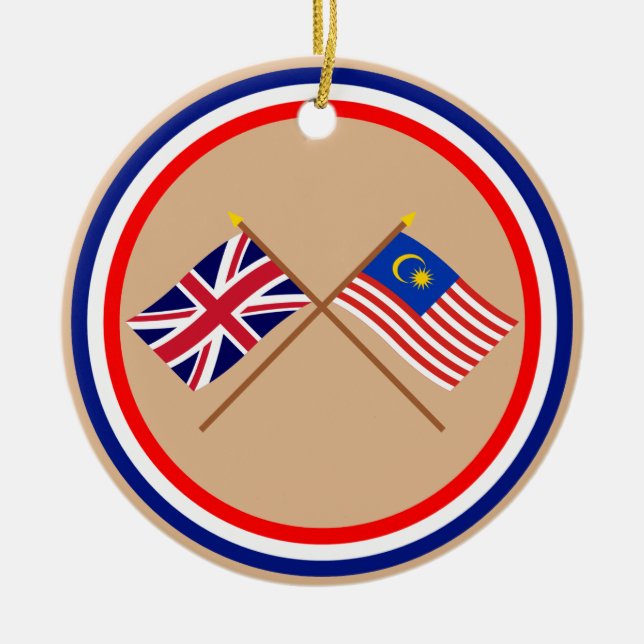 UK and Malaysia Crossed Flags Ceramic Ornament (Front)