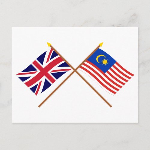 UK and Malaysia Crossed Flags Postcard
