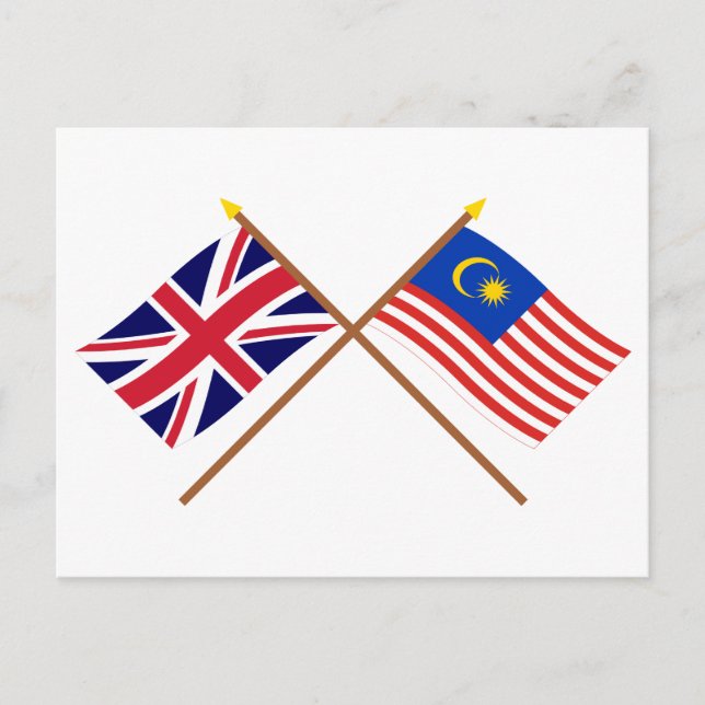 UK and Malaysia Crossed Flags Postcard (Front)