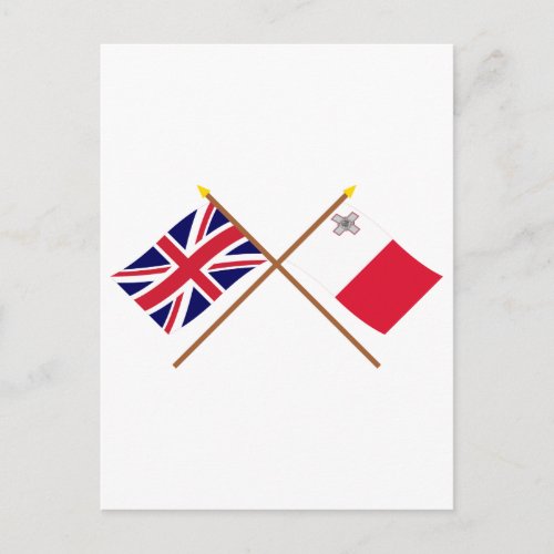 UK and Malta Crossed Flags Postcard