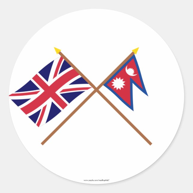 UK and Nepal Crossed Flags Classic Round Sticker (Front)
