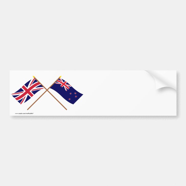 UK and New Zealand Crossed Flags Bumper Sticker (Front)