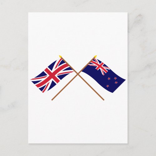 UK and New Zealand Crossed Flags Postcard