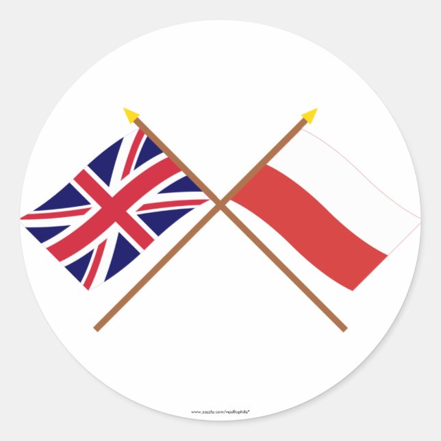 UK and Poland Crossed Flags Classic Round Sticker (Front)