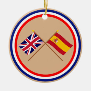 UK and Spain Crossed Flags Ceramic Ornament