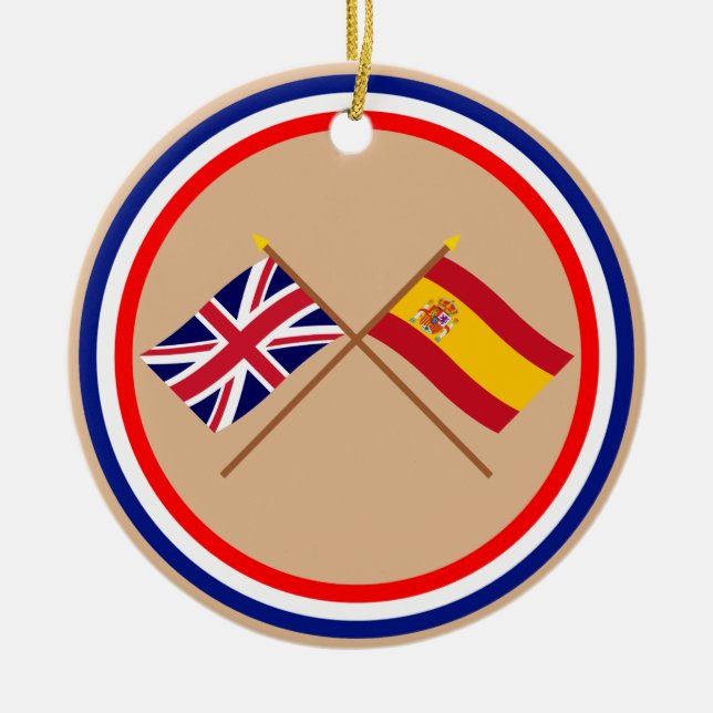 UK and Spain Crossed Flags Ceramic Ornament (Front)
