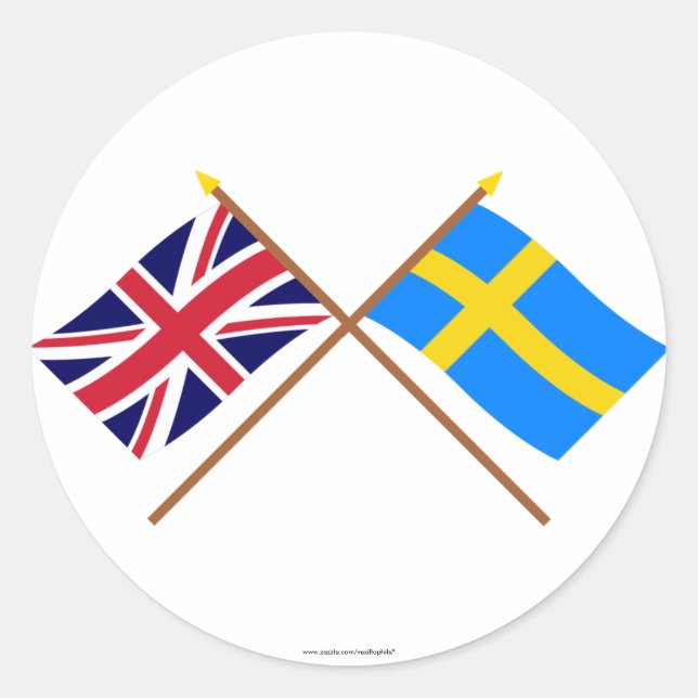 UK and Sweden Crossed Flags Classic Round Sticker (Front)