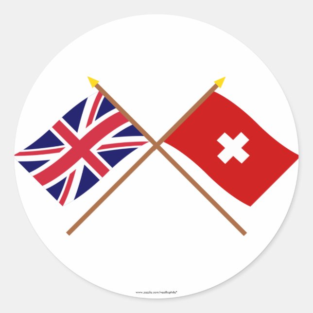 UK and Switzerland Crossed Flags Classic Round Sticker (Front)