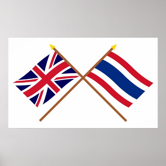UK and Thailand Crossed Flags Poster (Front)