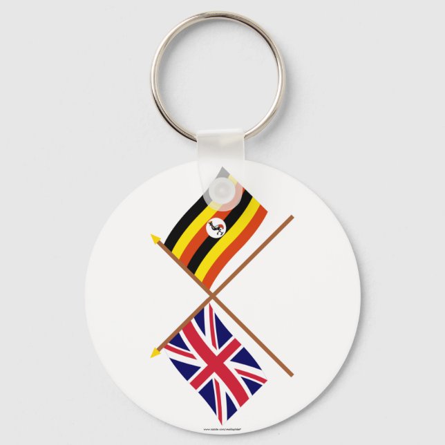 UK and Uganda Crossed Flags Keychain (Front)