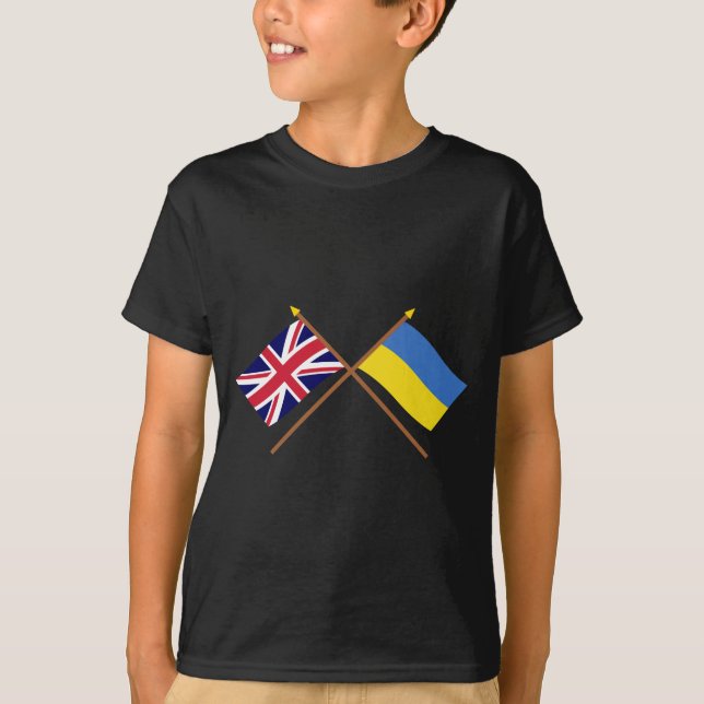UK and Ukraine Crossed Flags T-Shirt (Front)