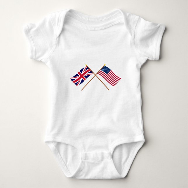 UK and United States Crossed Flags Baby Bodysuit (Front)