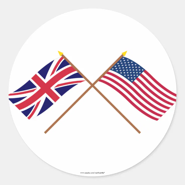 UK and United States Crossed Flags Classic Round Sticker | Zazzle