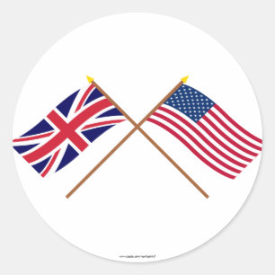 UK and United States Crossed Flags Classic Round Sticker