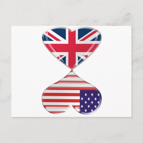 UK and USA Hearts Flag Art Postcard