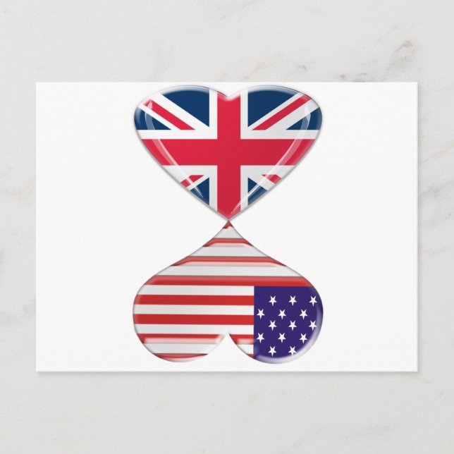 UK and USA Hearts Flag Art Postcard (Front)