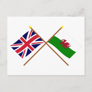 UK and Wales Crossed Flags Postcard